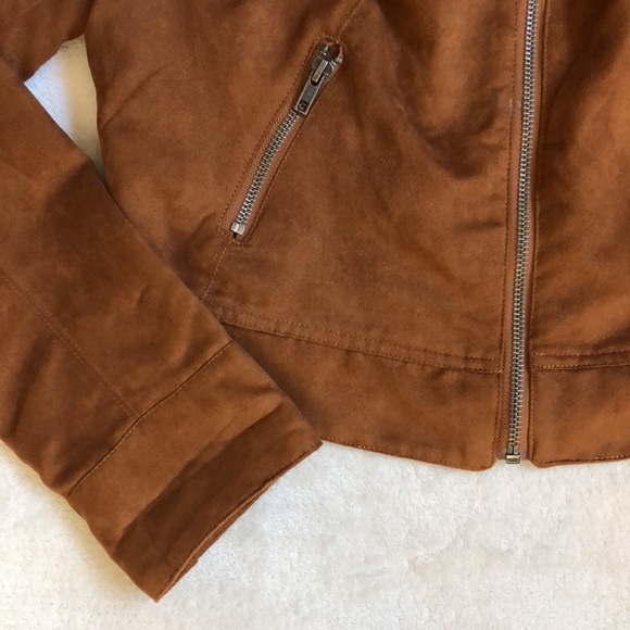 Mocha Brown Faux Leather Zip-Up Jacket - Picture 3 of 5
